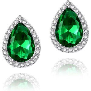 Women's Teardrop Mall Dainty Birthstone Cubic Zirconia Green Elegant Earring